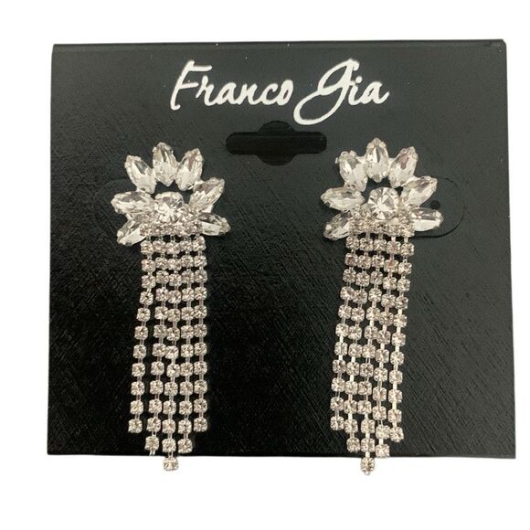 Franco Gia Silver Crystal Earrings – Evening Fringe Drop Style - Picture 1 of 8